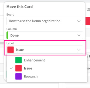 selecting label to move the card