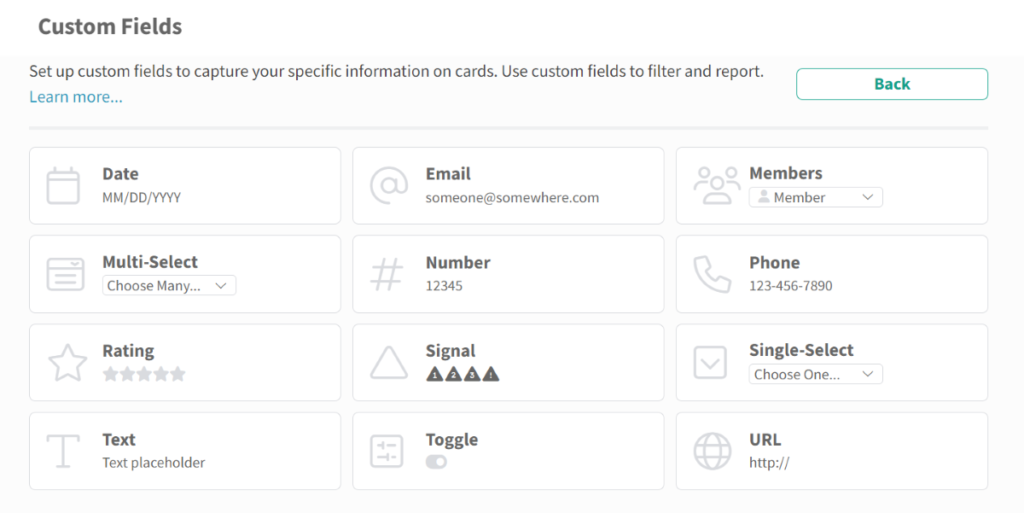 available custom field types