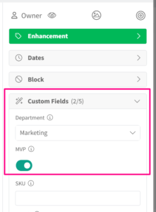 department and mvp custom fields on a card