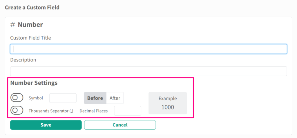 number custom field