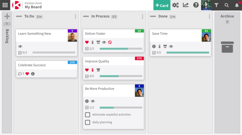 Kanban Zone - My board with cards