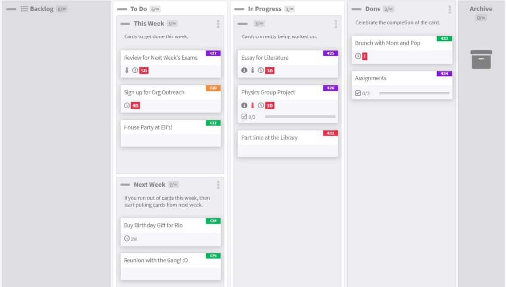 College Kanban Board on Kanban Zone