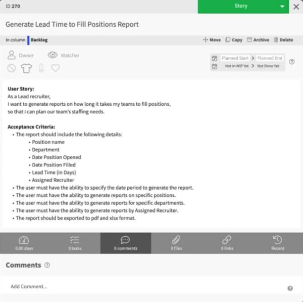 Acceptance Criteria in a Kanban card