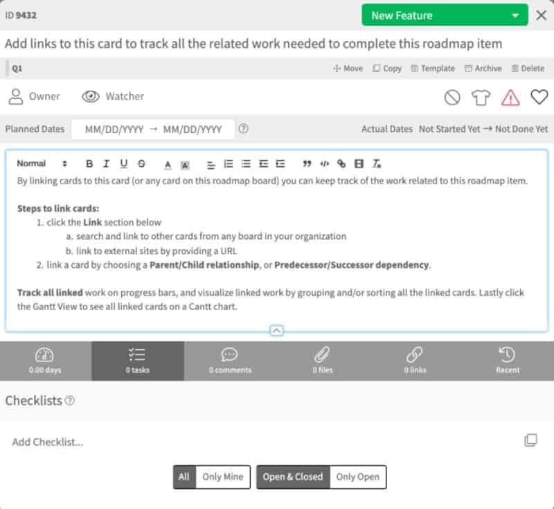 roadmap template kanban card