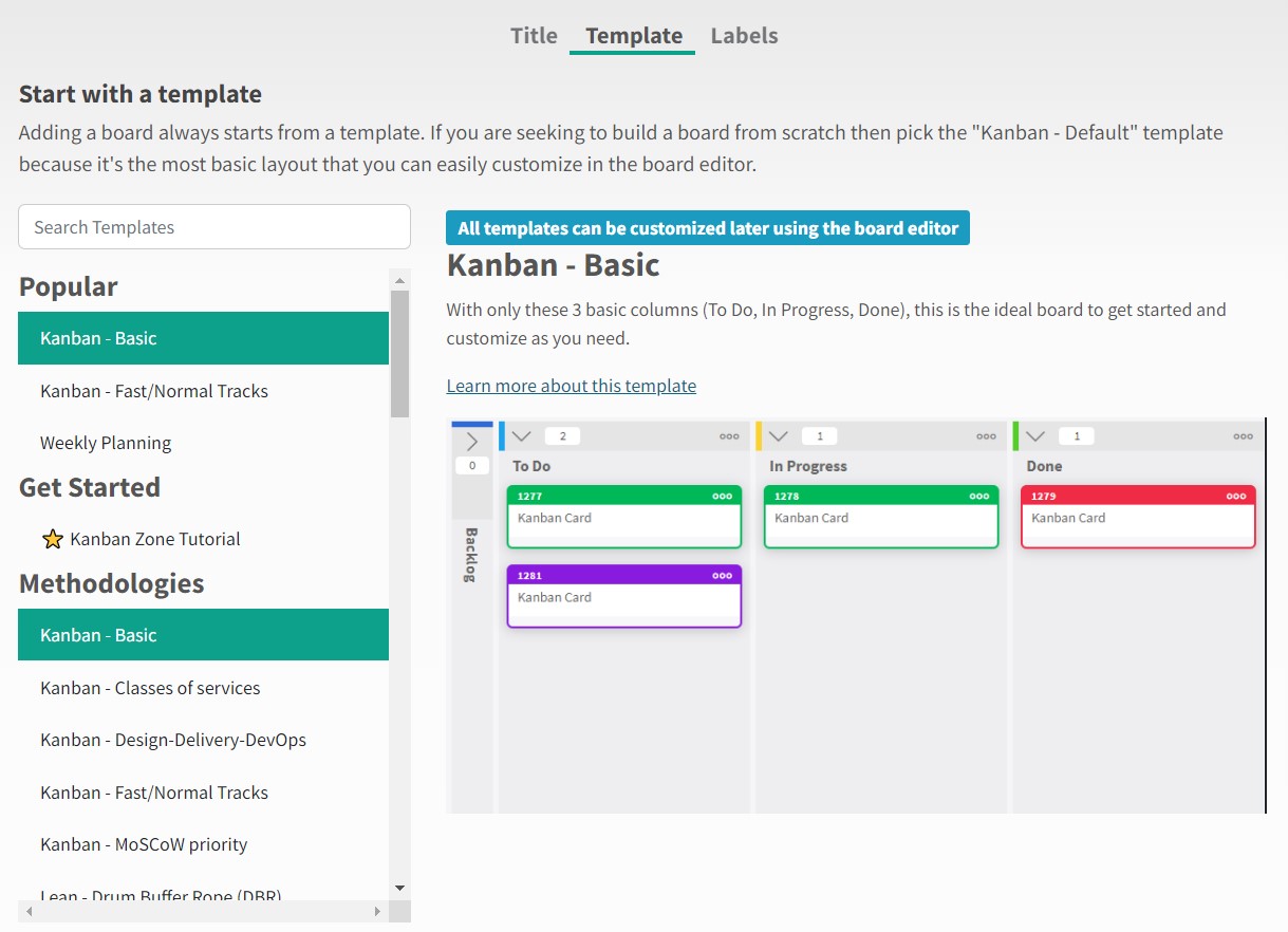 kanban zone basic template