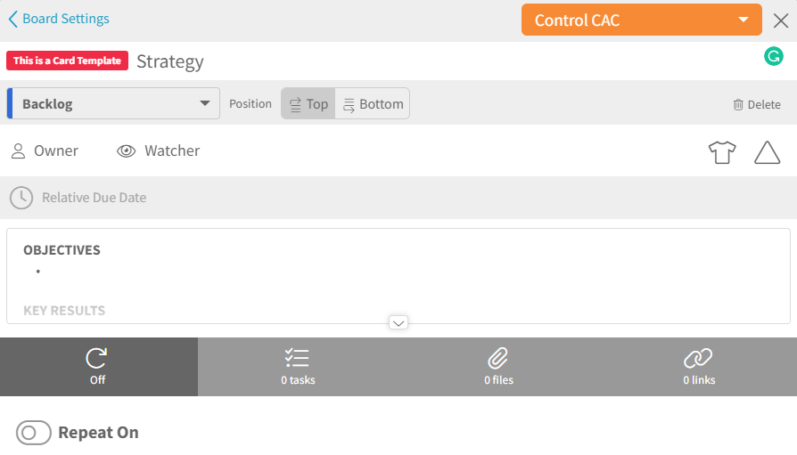 kanban zone feature - card template with recurrence