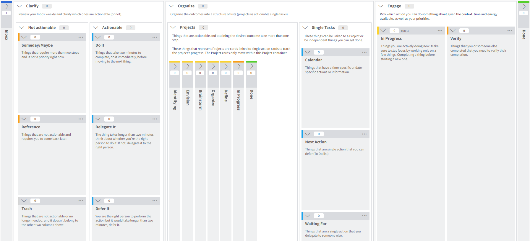 screenshot of the getting things done board