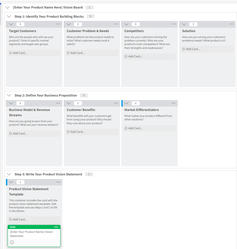 agile product vision board template