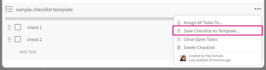 saving checklist as template