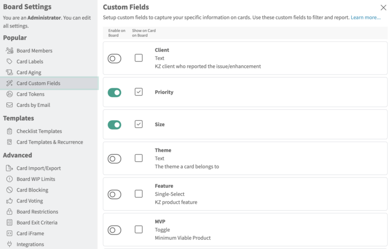 Adding Custom Fields to a Kanban Card