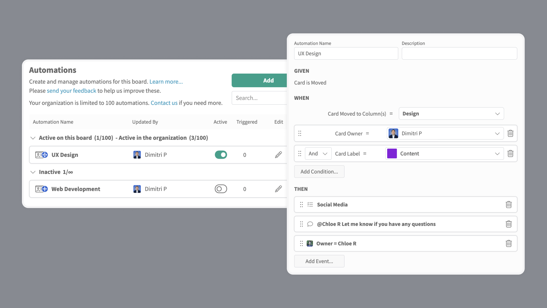 kanban zone feature automation