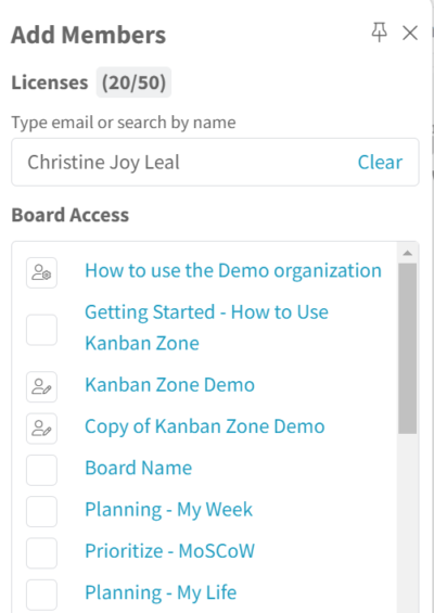 Users - Add a new member - board list existing member