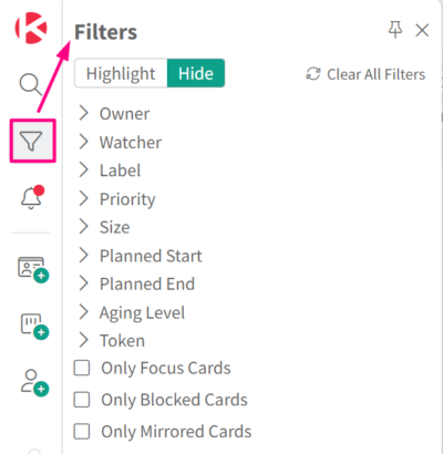 KB - Boards - Filter cards on a board - filter icon in the left nav