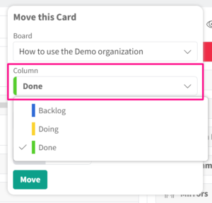 selecting column to move the card to