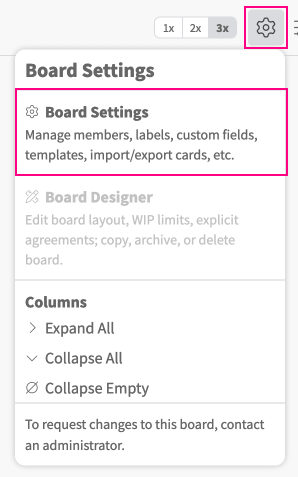 Cards - Custom Fields - board settings