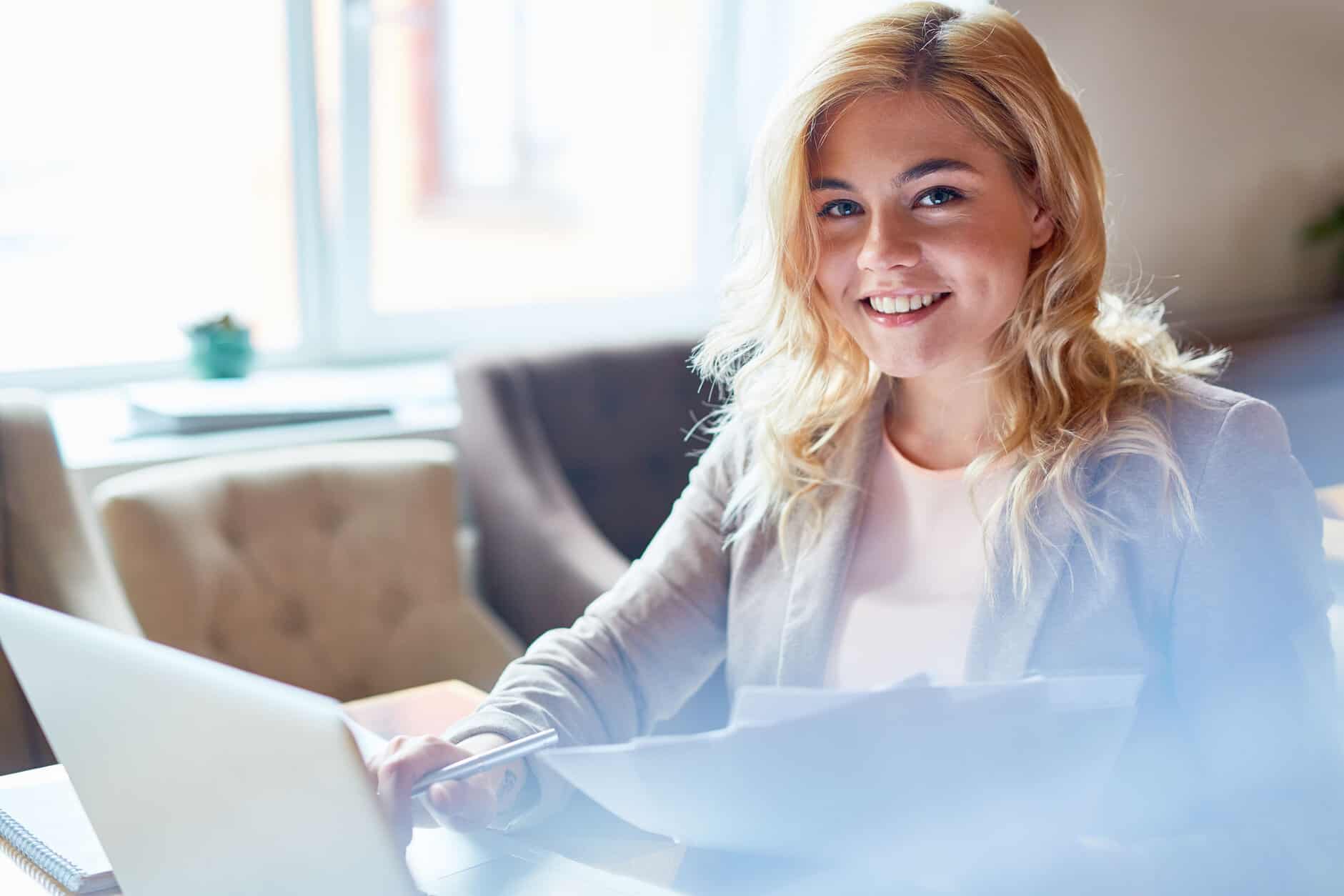 Woman working in front of laptop