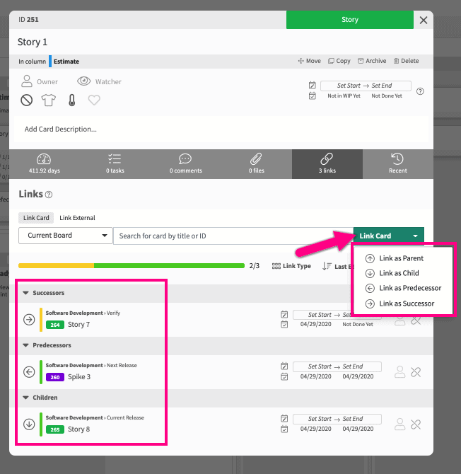 Linking cards in Kanban Zone to manage dependencies