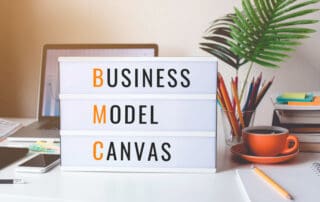 Business model canvas text on light box