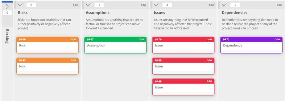 RAID Log Kanban Board Template