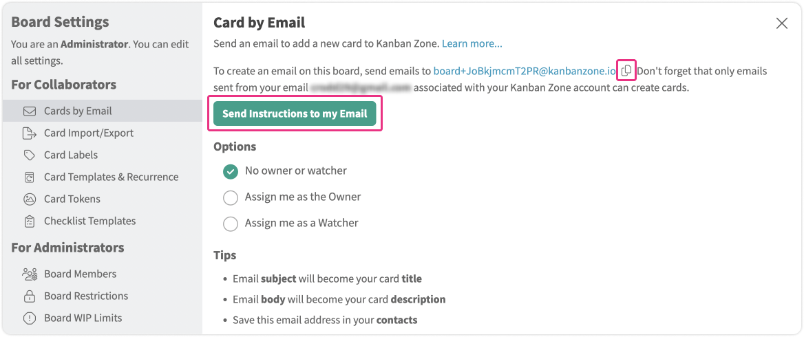 Instructions to Email