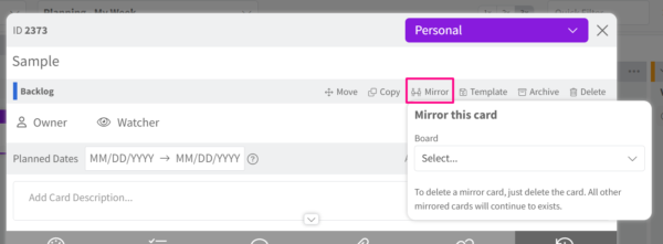 Mirroring a card in Kanban Zone