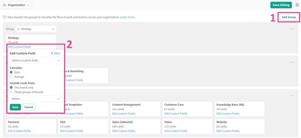 kanban zone - organization zone edit